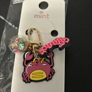 🦀 Pink Crab Bag Charm Keychain w/ Confetti Globe | Mint | New
